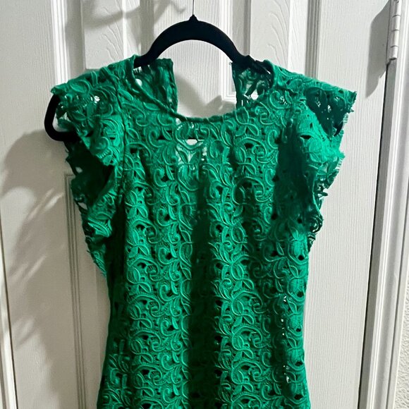 ZARA Guipure Lace Tube Midi Dress Flutter Cap Sleeves Emerald Green - Picture 1 of 5